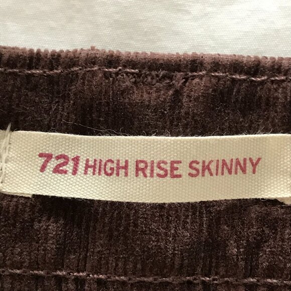 Levi's 721 High Rise Skinny Jeans Women 28 Brown Corduroy Dark Wash Stretch - Picture 4 of 15